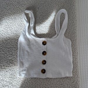 Garage White Tank Top with Button Accents